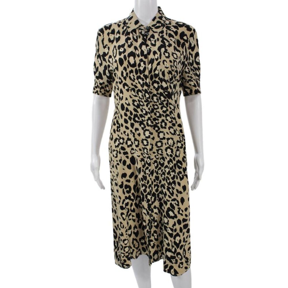 Altuzarra Women Shirt Dress Beige Silk Animal Print Button Long Size 40